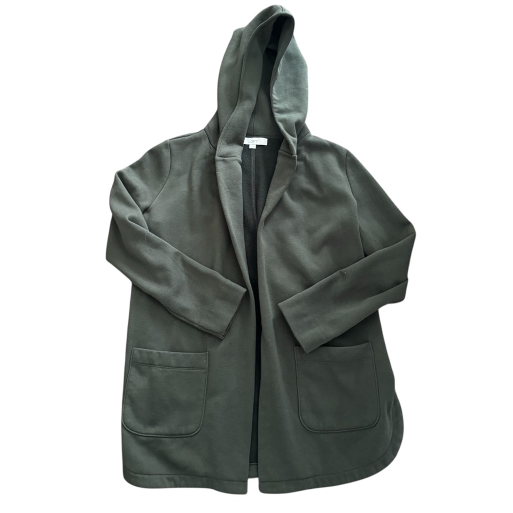 Loft Open-Front Hooded Cardigan Sweater, Size Large, Olive Green, Comfort